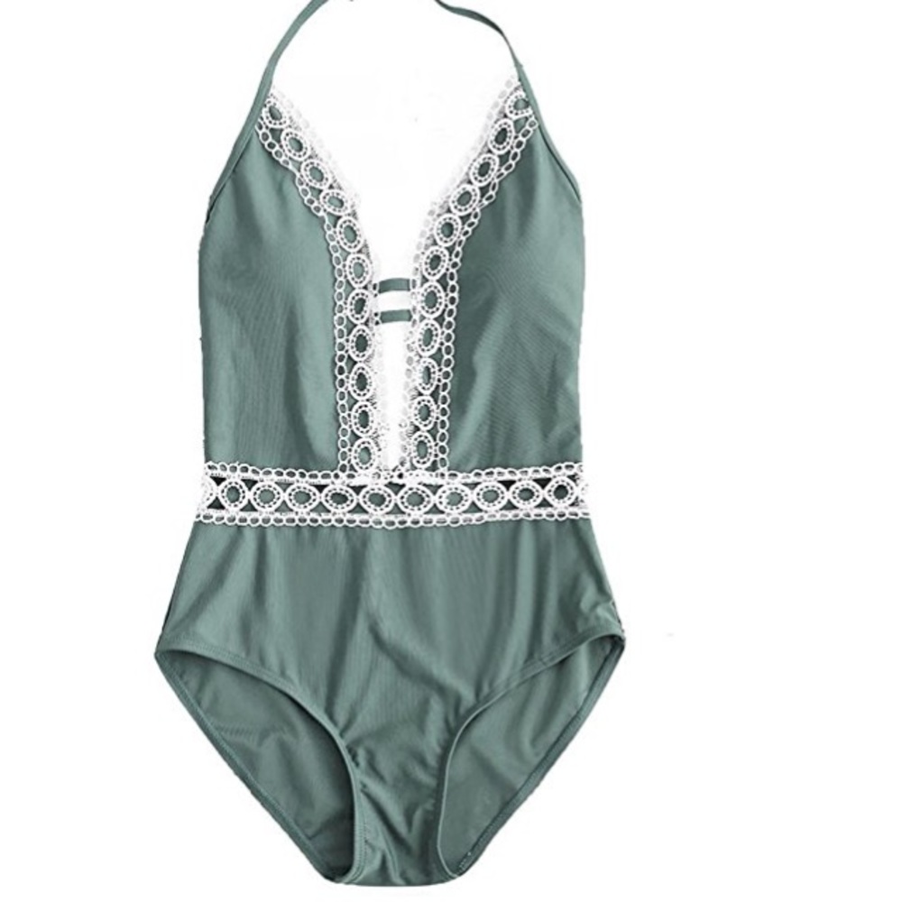 Olive lace one-piece swimsuit